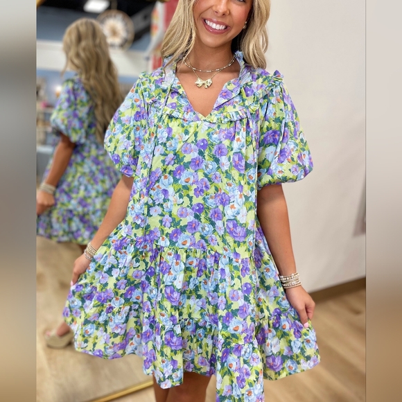 entro Dresses & Skirts - Entro Floral Dress in Purple and Green